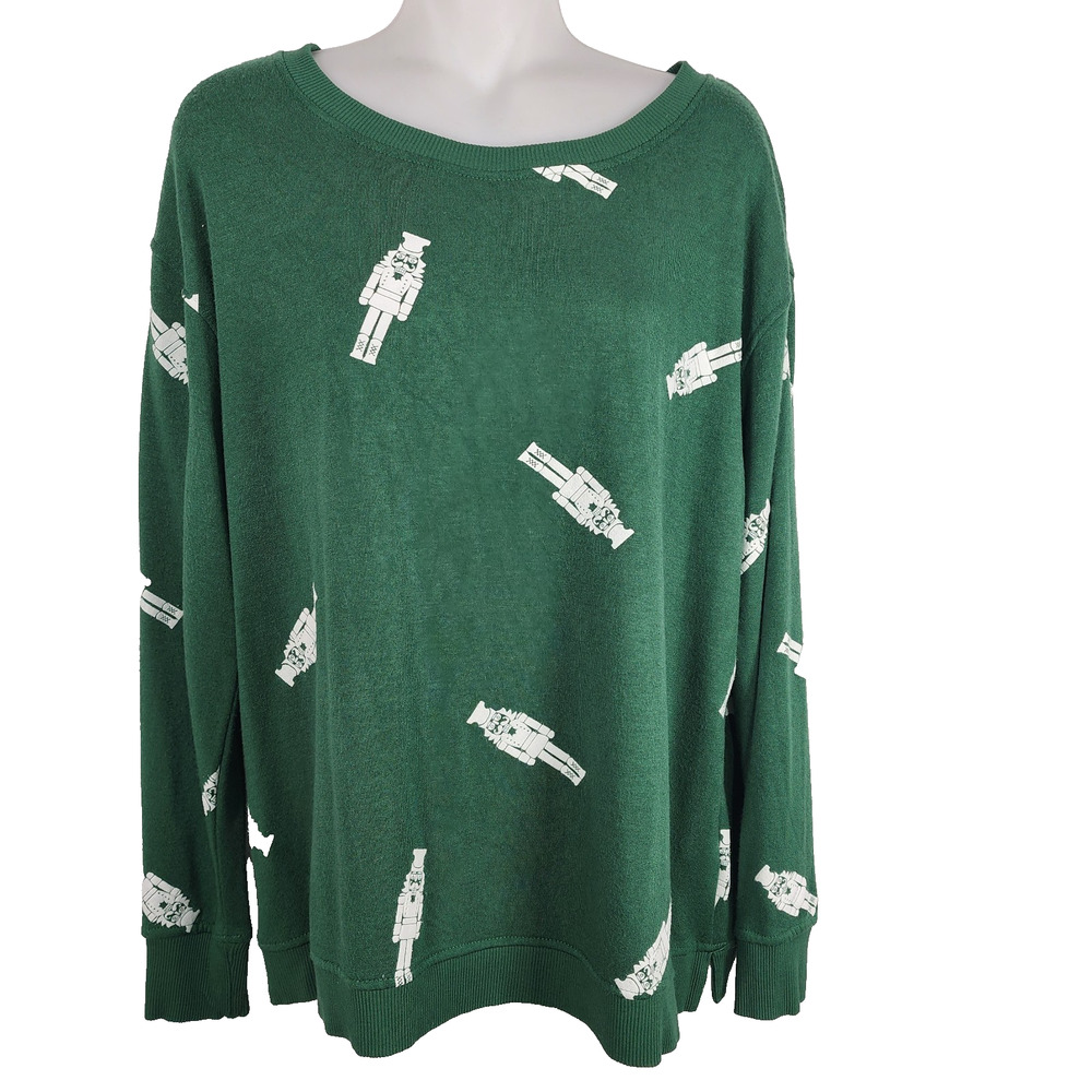 Jane And Delancey Women Sweatshirt Green Nutcracker Novelty Pullover Christmas L